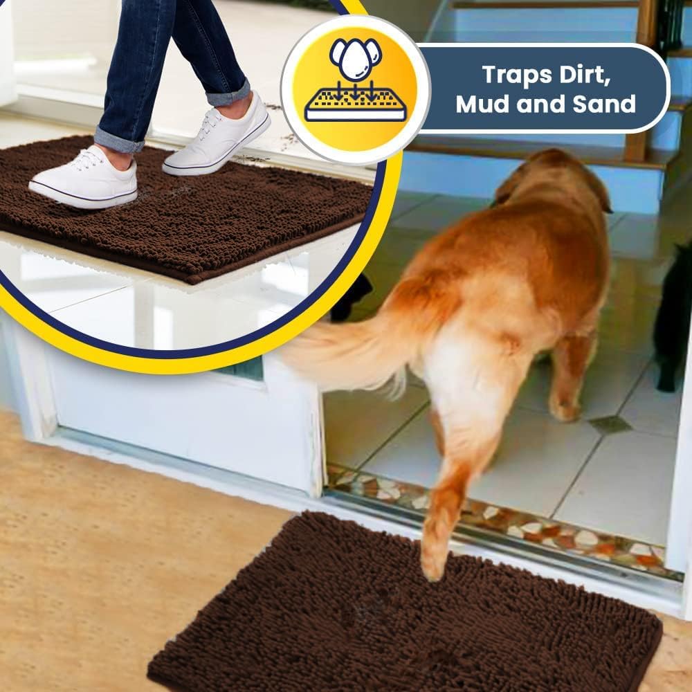 Muddy Mat® Original Dog Door Mat for Muddy Paws, Super Absorbent Microfiber, Non-Slip Washable Pet Rug, Quick Dry Chenille Entryway Carpet, Machine Washable Indoor Outdoor mat, Brown 24"x72"