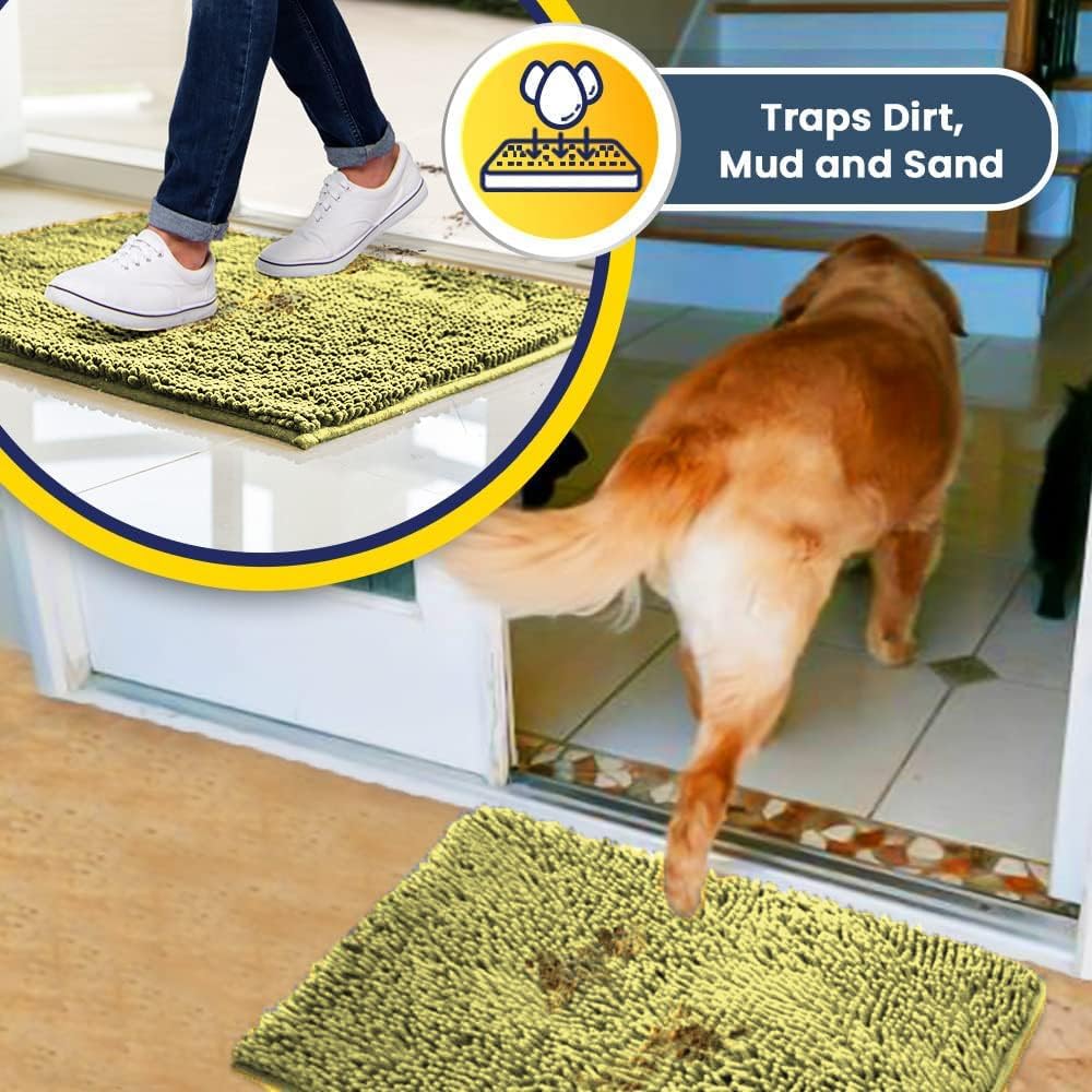 Muddy Mat® AS-SEEN-ON-TV Highly Absorbent Microfiber Door Mat and Pet Rug, Non Slip Thick Washable Area and Bath Mat Soft Chenille for Kitchen Bathroom Bedroom Indoor and Outdoor - Yellow 48" x 72"