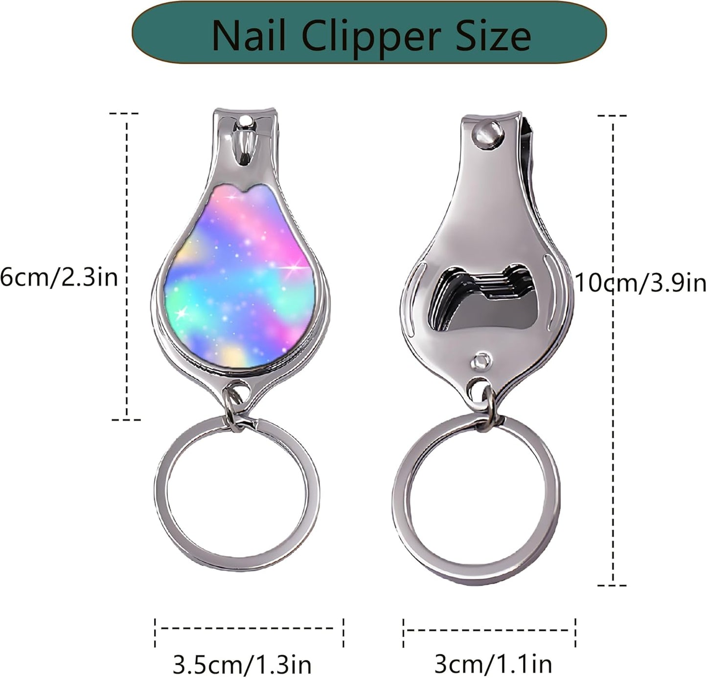 Nail Clippers with Key Chain Cute Stainless Steel Nail Cutter with File Professional Toenail Clipper for Men Multifunction Toenail Clipper 2 Pack Nique Cutter for Adult(Rainbow Light)