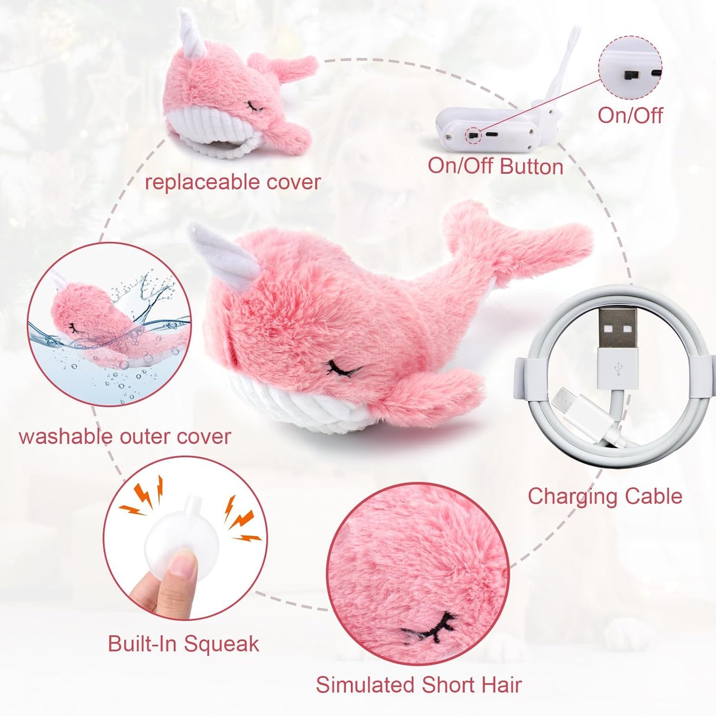 Mity rain 2 in 1 Interactive Dog Toys, Fish Dog Toy to Keep Them Busy, Plush Squeaky Dog Toys, Rechargeable Wiggly Pink Pet Toys for Small Medium Large Dogs, Moving Dog Toys for Indoor&Outdoor