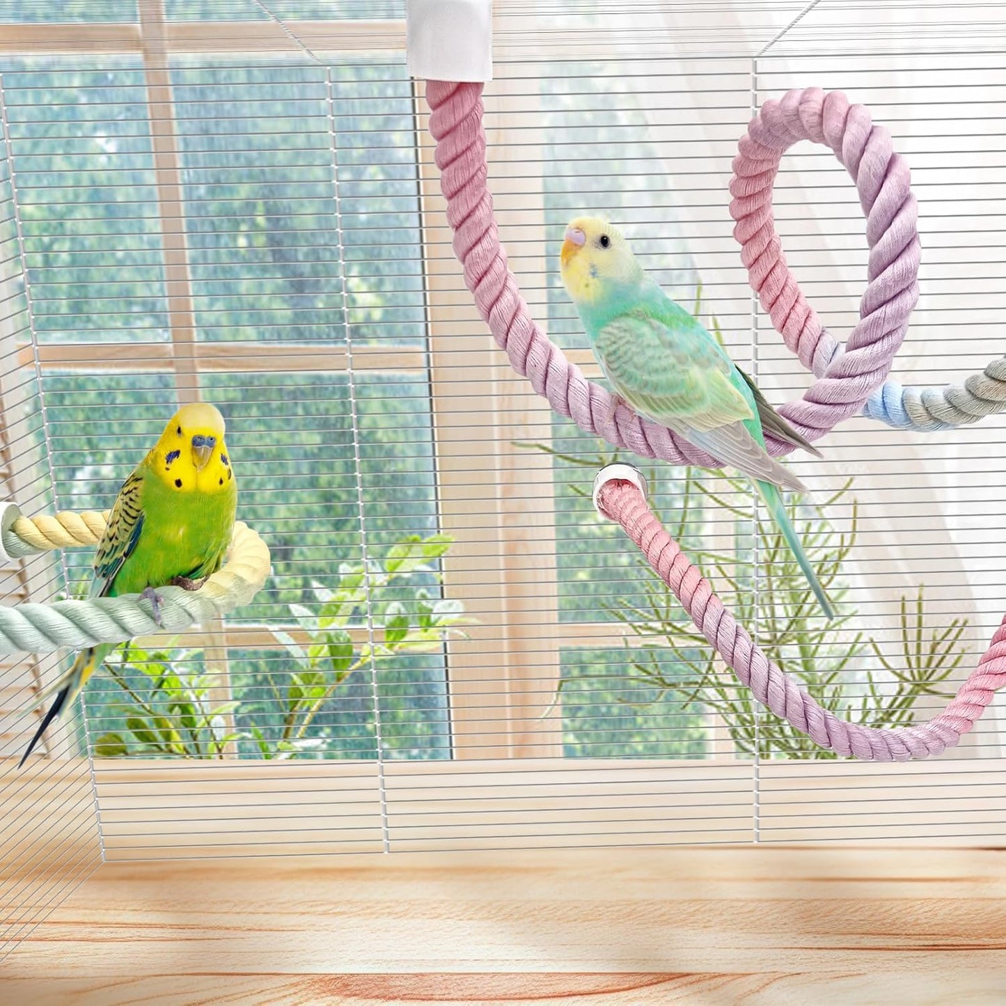BNOSDM 3 Pcs Bird Rope Perches Gradient Colorful Bendable Climbing Rope Ladders Swings Toy Parakeet Cage Accessories for Parrots, Budgies, Cockatiels, Conures, Lovebirds