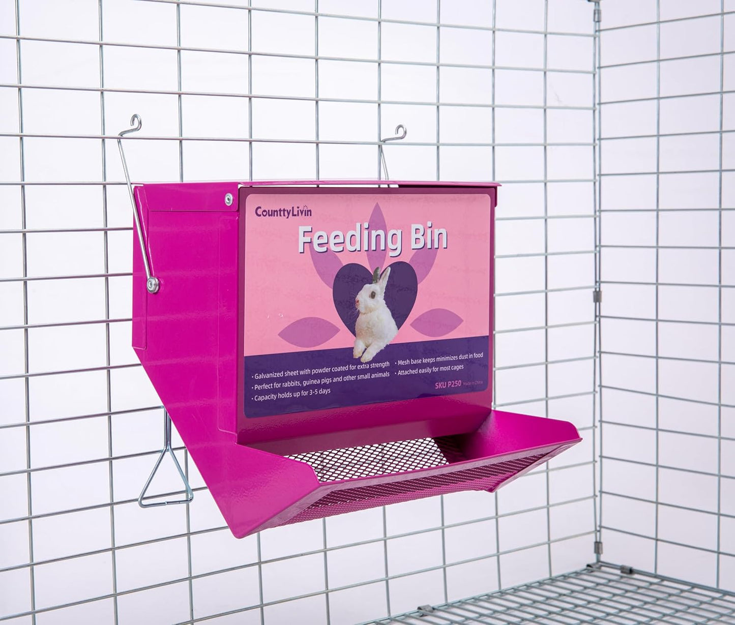 Metal Small Animal Feeder with Lid, Heavy Duty Rabbit Feeder, Large Capacity Rabbit Food Dispenser, Great for Rabbit, Guinea Pigs, Chinchillas and Other Small Animals.(7.4 inch, Purple)