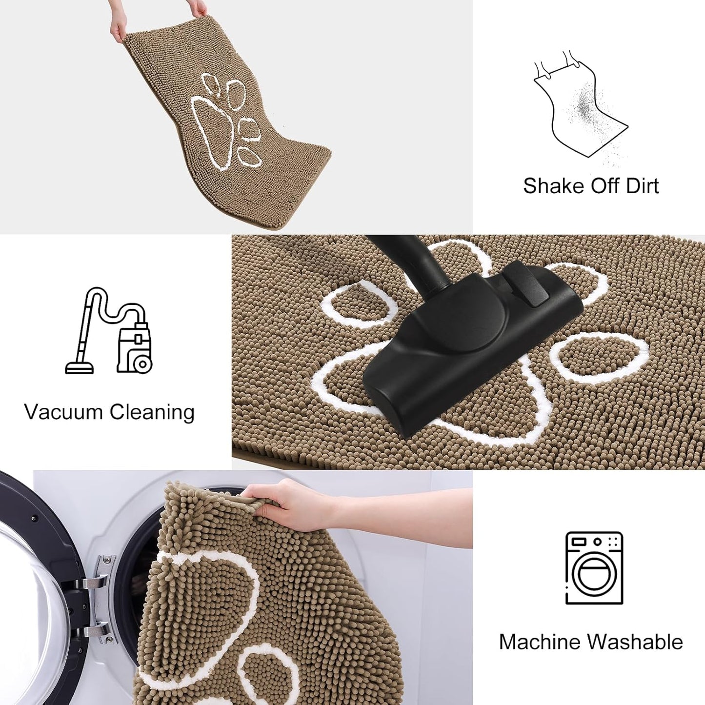 Smiry Dog Door Mat for Muddy Paws, Absorbent Dirt Trapper Non Slip Quick Dry Washable Chenille Mat for Mud Dogs, Entry Rug for Indoor and Outdoor (24x16 Inches, Camel)