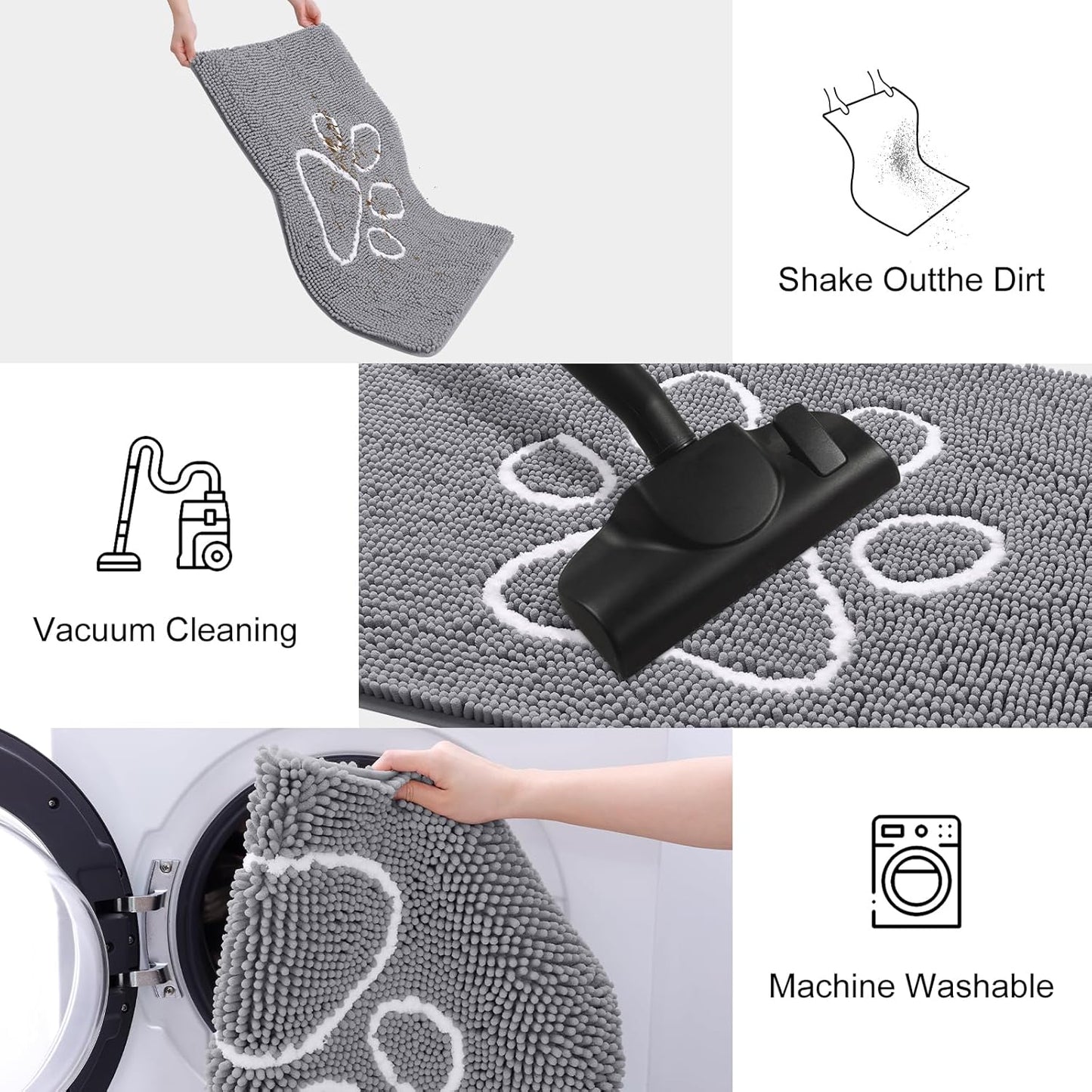 Smiry Dog Door Mat for Muddy Paws, Absorbent Dirt Trapper Non Slip Quick Dry Washable Chenille Mat for Mud Dogs, Entry Rug for Indoor and Outdoor (48x30 Inches, Grey and White)