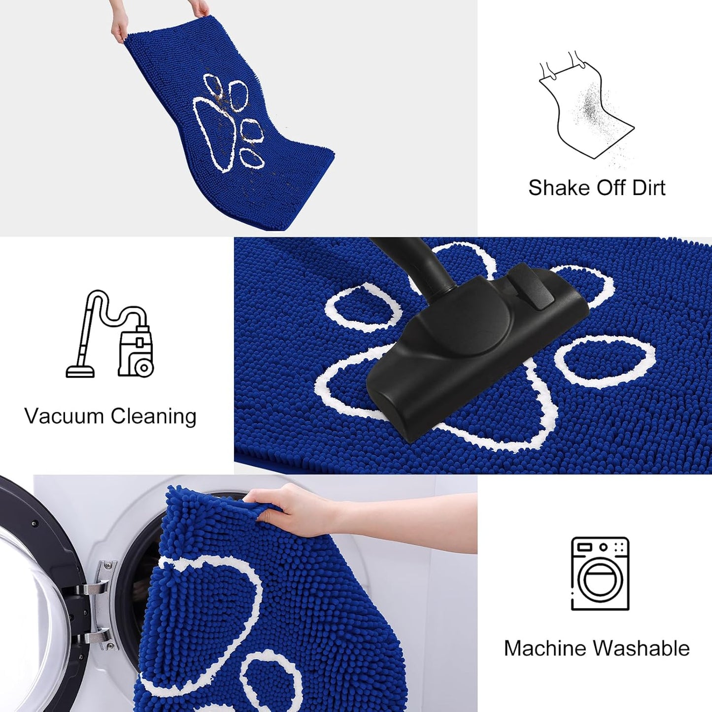 Smiry Dog Door Mat for Muddy Paws, Absorbent Dirt Trapper Non Slip Quick Dry Washable Chenille Mat for Mud Dogs, Entry Rug for Indoor and Outdoor (36x24 Inches, Royal Blue)