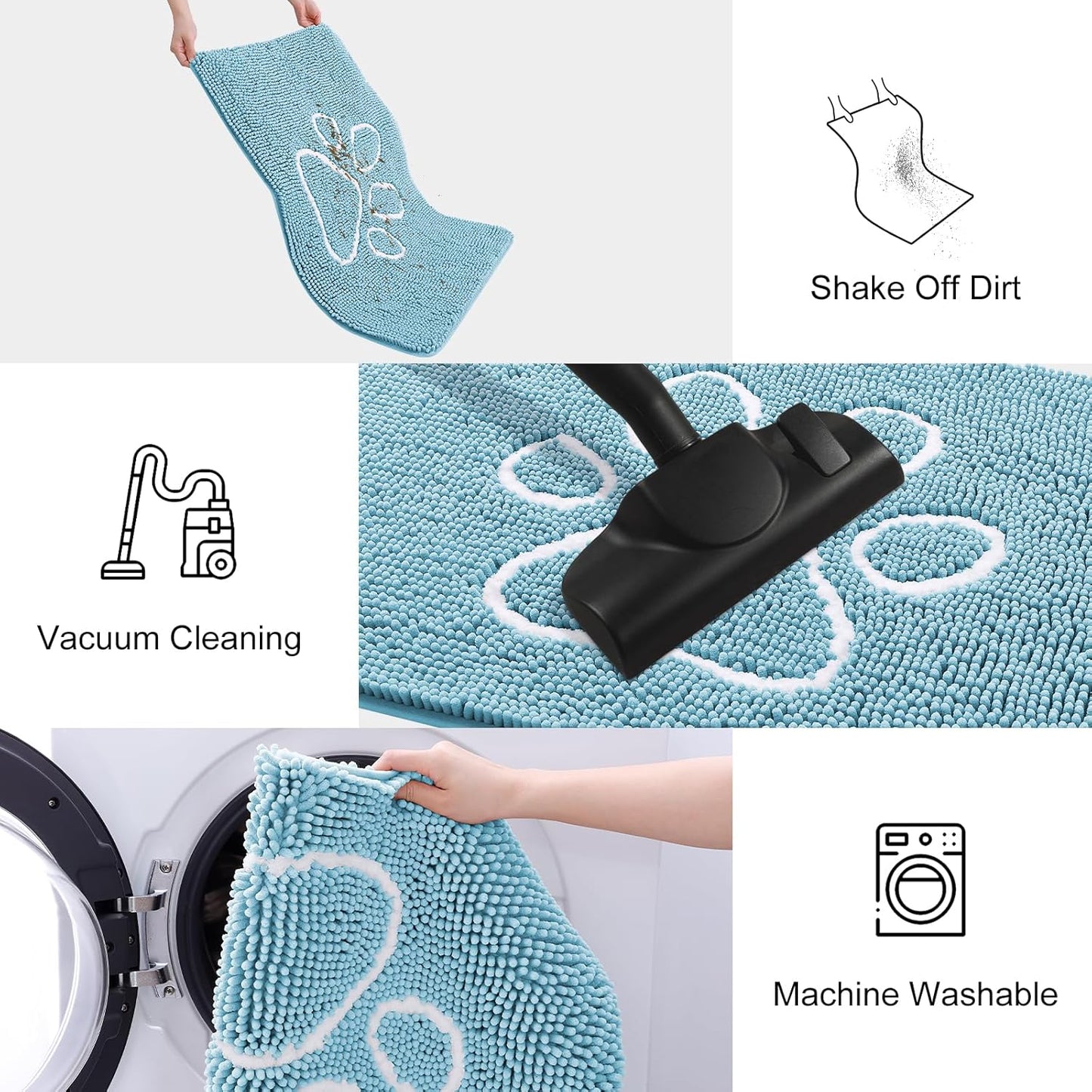 Smiry Dog Door Mat for Muddy Paws, Absorbent Dirt Trapper Non Slip Quick Dry Washable Chenille Mat for Mud Dogs, Entry Rug for Indoor and Outdoor (40x32 Inches, Sky Blue)