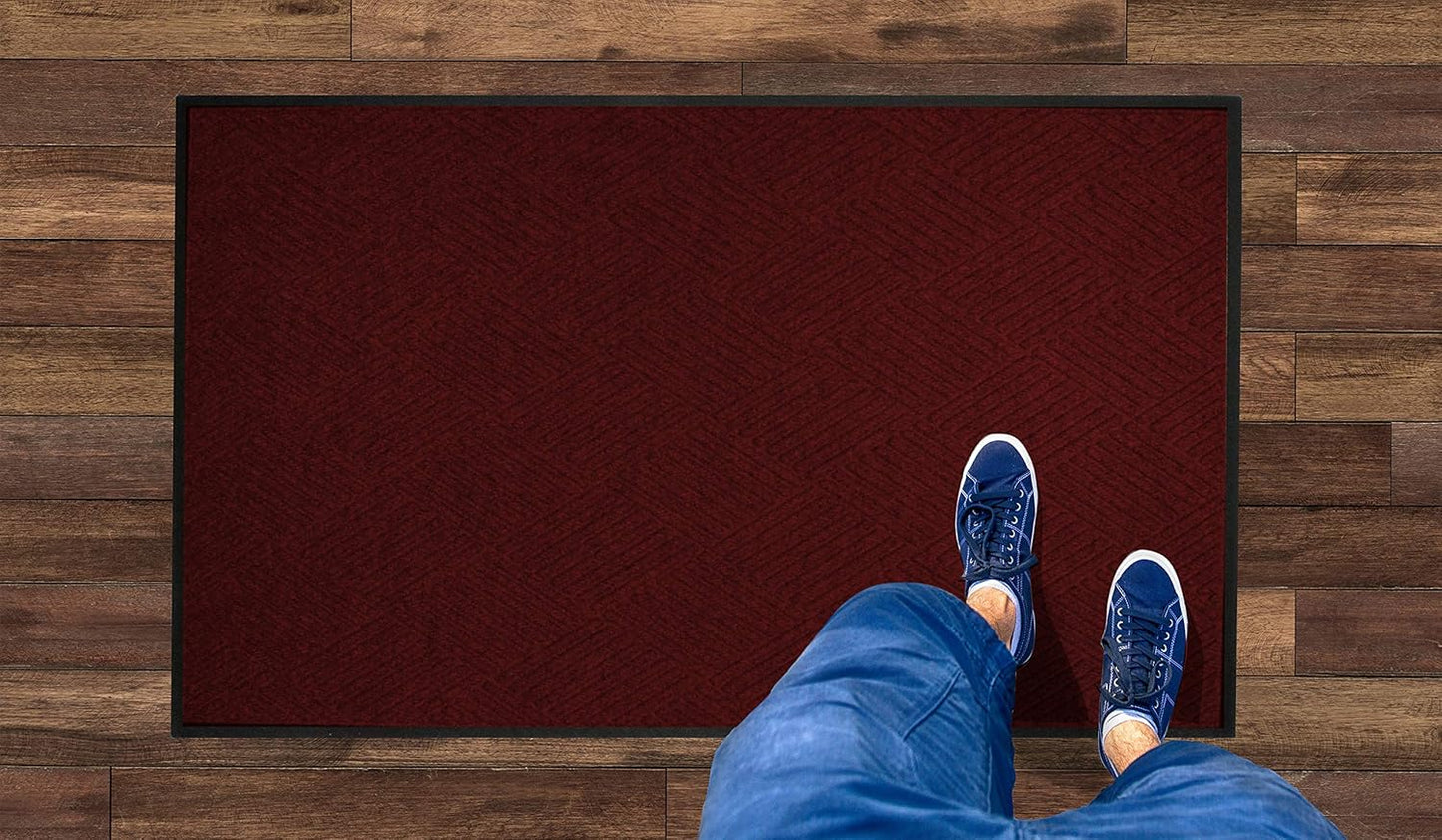 WaterHog Diamond | Commercial-Grade Entrance Mat with Rubber Border – Indoor/Outdoor, Quick Drying, Stain Resistant Door Mat (Red/Black, 3' x 5')