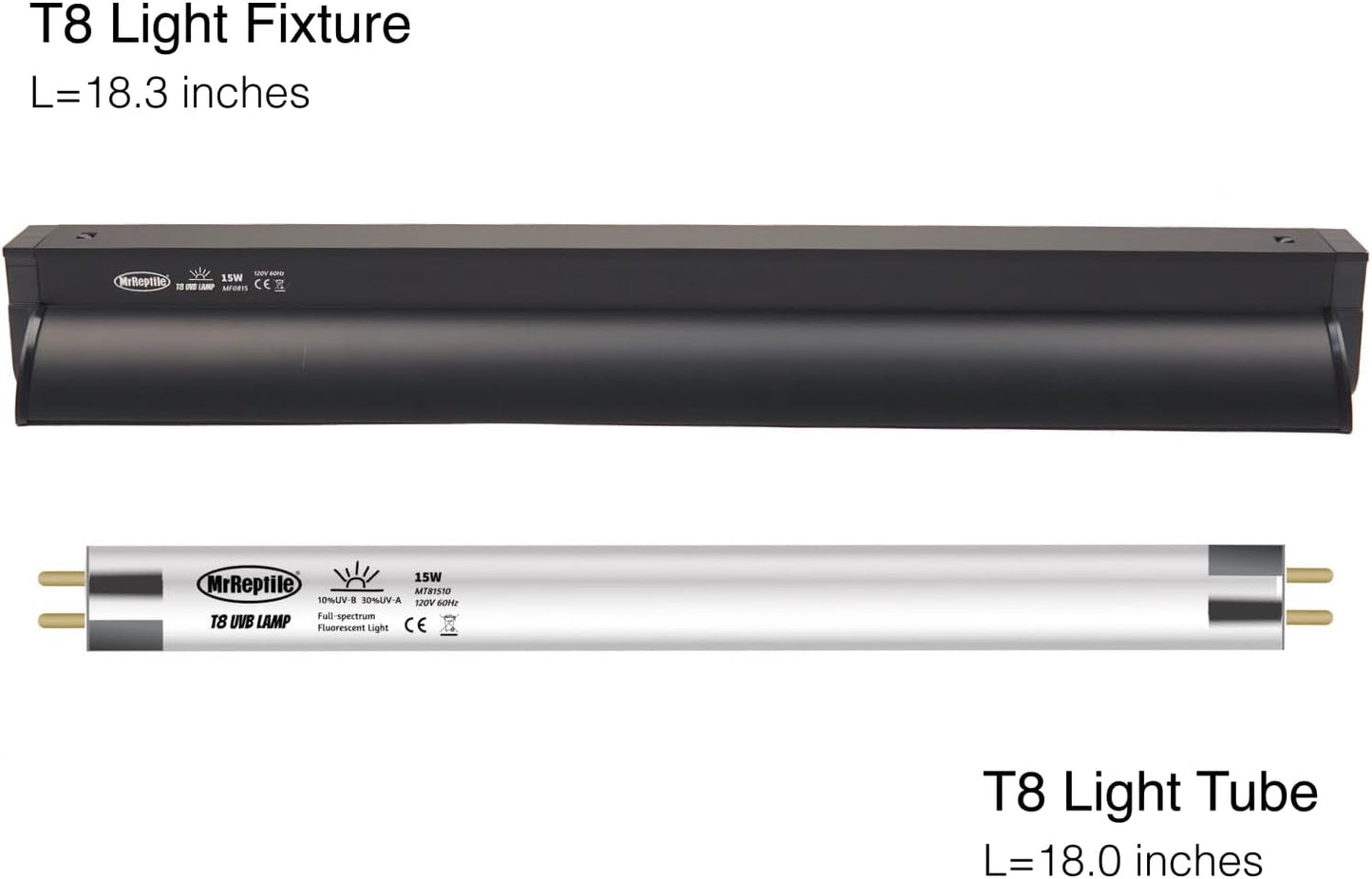 MRREPTILE T8 UVB Reptile Light, 15W 10.0 UVB Lamp for Desert Reptiles, Bearded Dragon UVB Light Bar, UVB Reptile Liner Light Fixture and Tube Bulb