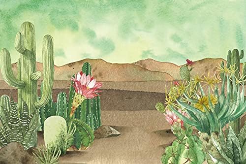 Renaiss 10x7ft Floral Cacti Backdrop Watercolor Aloes Cactus Flowers Desert Scenery Photography Background Botanical Mexican Fiesta Baby Shower Bridal Shower Birthday Party Decors Photo Studio Props