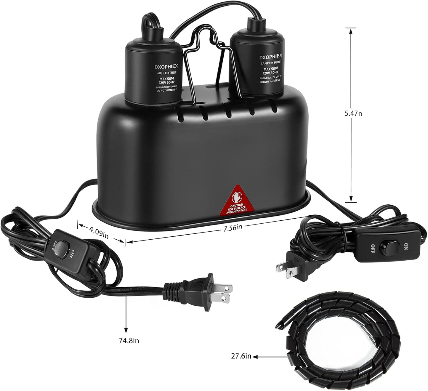 Nano Reptile Heat Lamp Max 40W Dual Reptile Light Fixture with Two Independent Switches, UVB Light Fixture Dual Dome Lamp for Bearded Dragon, Turtles, Snake and Lizard Terrarium