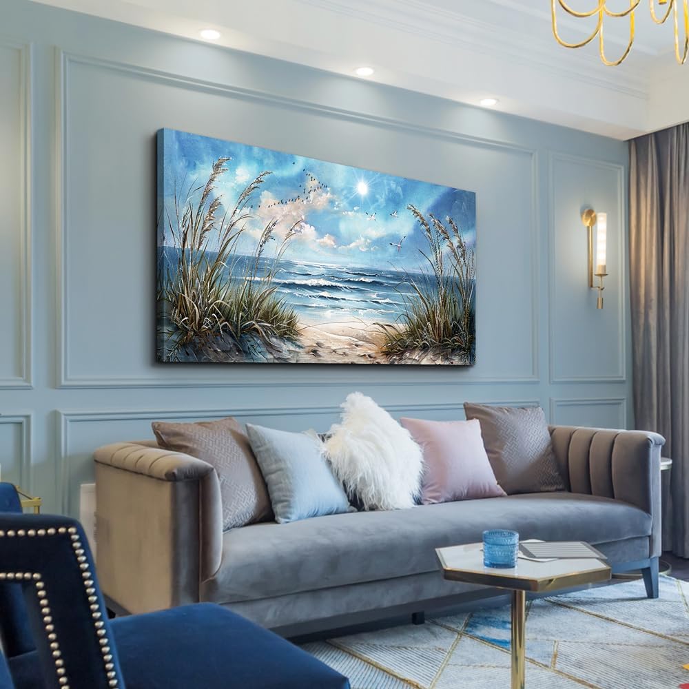 hyidecorart Large Wall Decor For Bedroom Framed Wall Art For Living Room Sunshine Ocean Scenery Painting Blue Sea Waves Wall Pictures Office Modern Canvas Prints Artwork Aesthetic Home Decorations