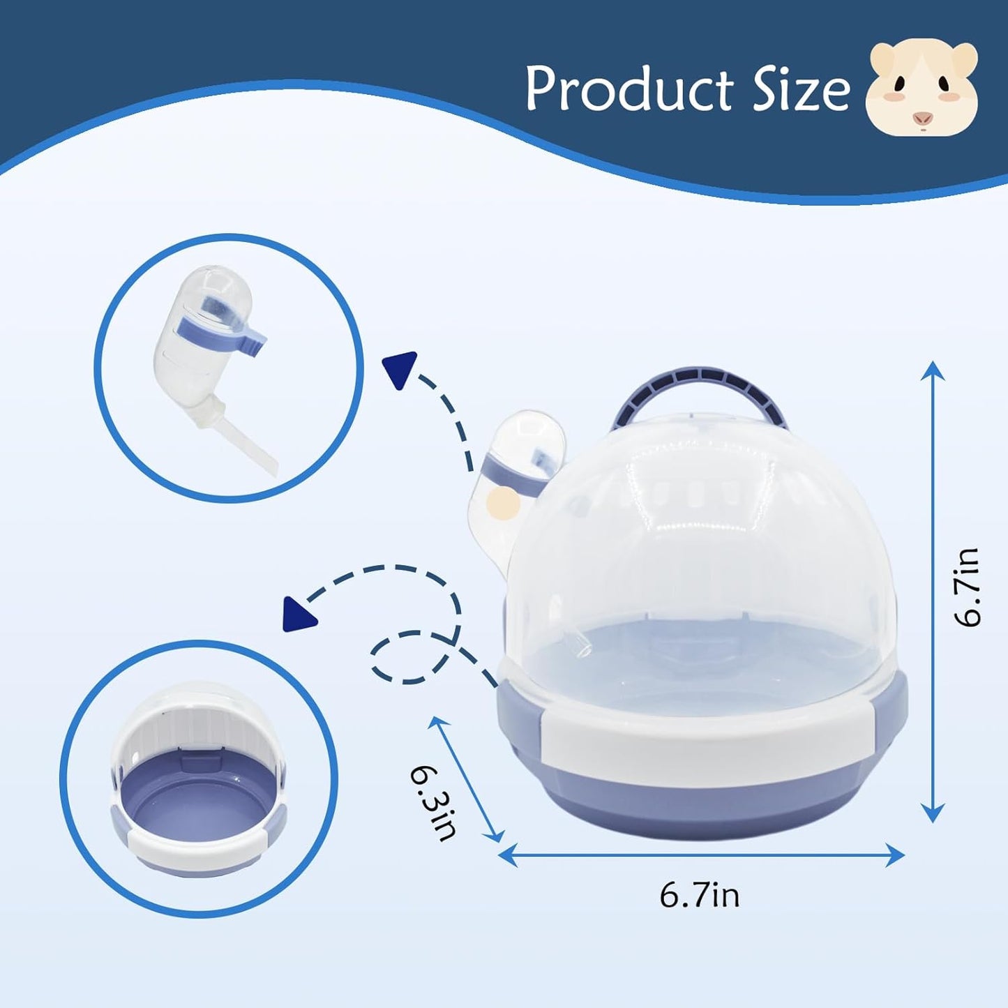 Hamster Carrier Cage Portable Cages Small Animals Carry Travel Case with Water Bottle Plastic Breathable Guinea Pig Outgoing Cage for Dwarf Hamster Ferret Chinchillas Hedgehog (Blue)