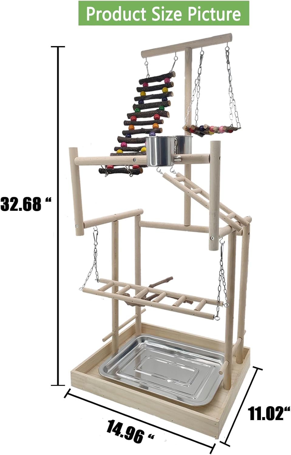 Hamiledyi 4 Layers Large Bird Playground 32" H Pet Parrot Playstand Gym Perch Wood Playpen for Parakeets Lovebirds Conure Cockatiel Cockatoos Finch Budgies or Other Small and Medium Sized Birds