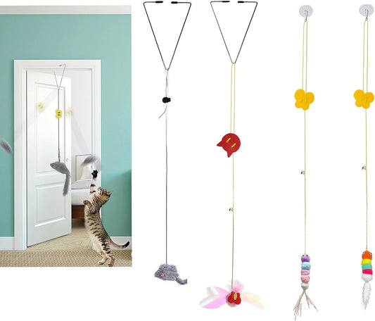 GUCHO Cat Toys for Indoor Toys,Rainbow Cat Wand Toys,Feather Flips Plush Ball Cat Toys,Interactive Real Feather Cat Toy for Teaser Play and Chase Exercise with Kitten 4 Pack