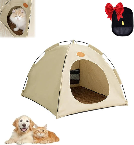 BreezyDen Pop-Up Pet Tent – Portable Indoor/Outdoor Cat Tent, Waterproof Pet Hideaway for Cats & Small Dogs with Mesh Window, Anti-Slip Base & Washable Design (White, L (15 catties Kitten))