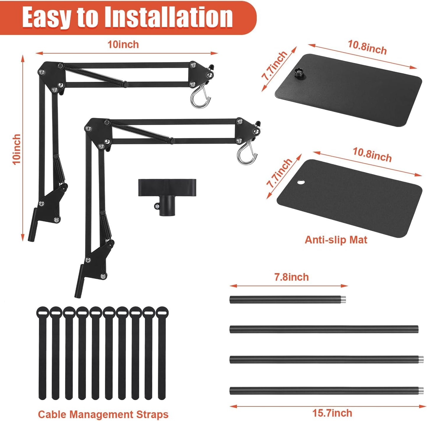 Dual Reptile Lamp Stand - Adjustable Height (15.7in to 74.3in) Metal Light Holder with 2 x 360° Adjustable Arms for Hanging Heat Lamp Fixture Dome Lampshades in Tank and Glass Terrarium
