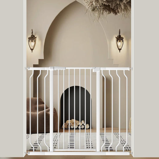 WAOWAO Extra Tall 40.55" Baby Gate 29.92-46.85" Wide Pressure Mounted Walk Through Swing Auto Close Safety White Metal Toddler Child Dog Pet for Indoor Stairs,Doorways,Kitche