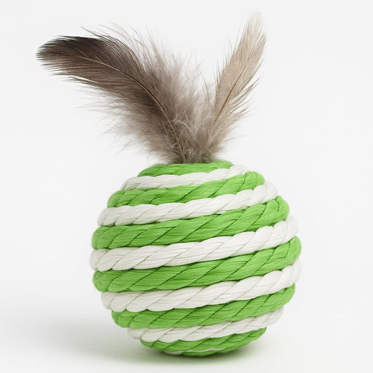 Ball for cat with Feathers - Balls for Cats– Natural Toy for Indoor Cats – Eco-Friendly, Durable, Interactive Play Balls for Kittens – Pet-Safe Chew & Scratch Toys (Green)