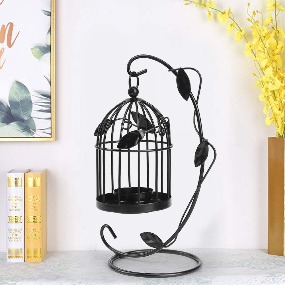 Birdcage Candle Holder, Hanging Candle Holder Decorative Bird Cages Bird Cage Decor Vintage Metal Candlestick for Wedding, Party(Black)
