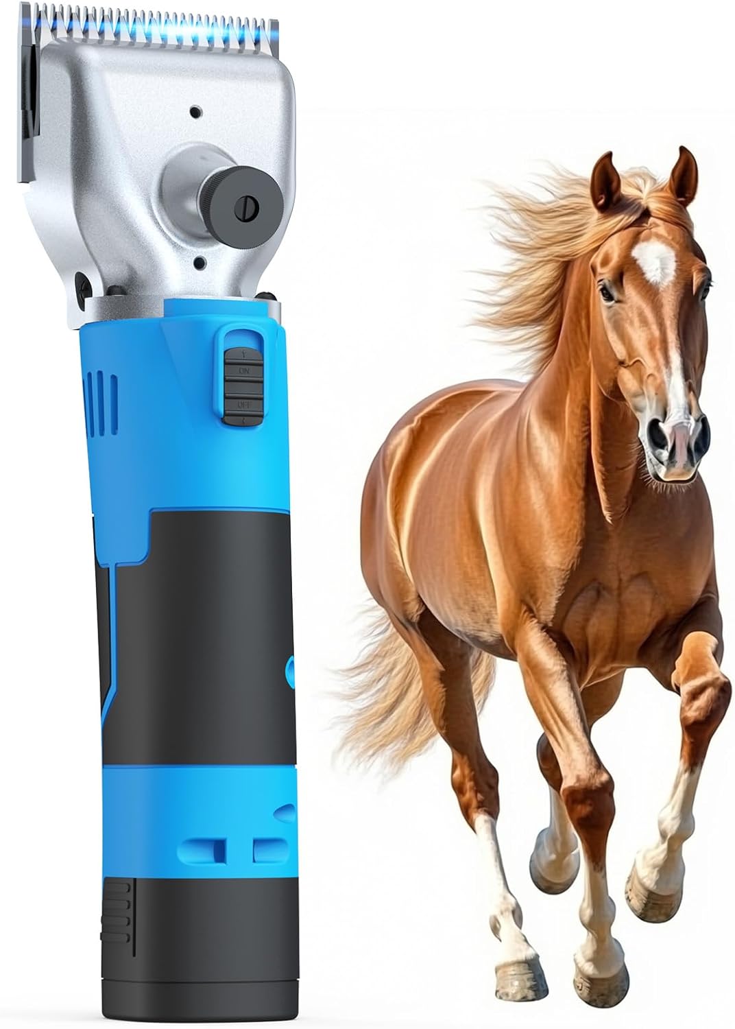 oneisall Cordless Horse Clippers,Professional Horse Grooming Clippers with 2 Batteries,Detachable Stainless Steel Blade Heavy Duty Horse Grooming Kit for Thick Coat