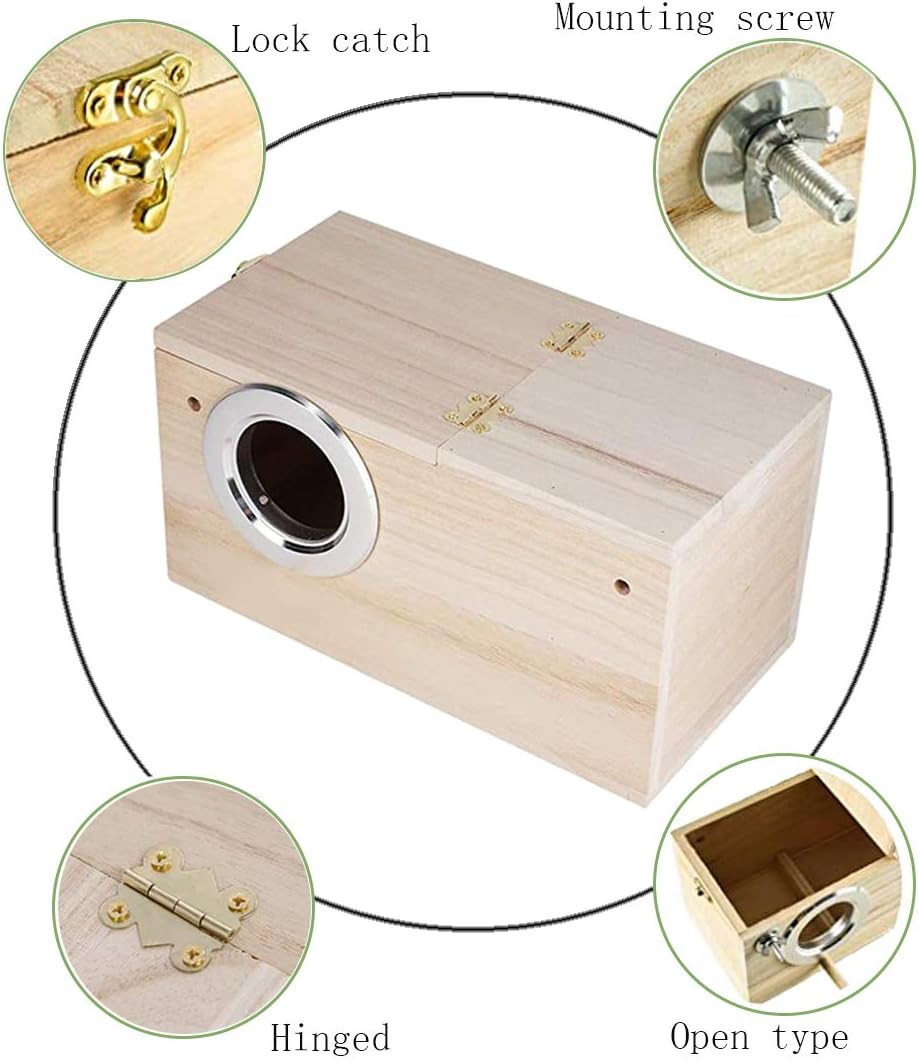 PINVNBY Parakeet Nesting Box Bird House Wood Breeding Box Parrots Mating Box for Lovebirds,Cockatoo,Budgie, Finch,Canary and Medium-Sized Birds(XL)