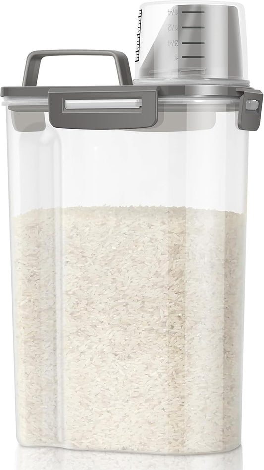 TBMax Rice Storage Container 3 to 5 Lbs - Small Cereal Oatmeal Flour Container with Easy Pouring Spout & Cup, Portable Pet Dog Cat Food Dispenser for Small Spaces, Travel, or Daily Use