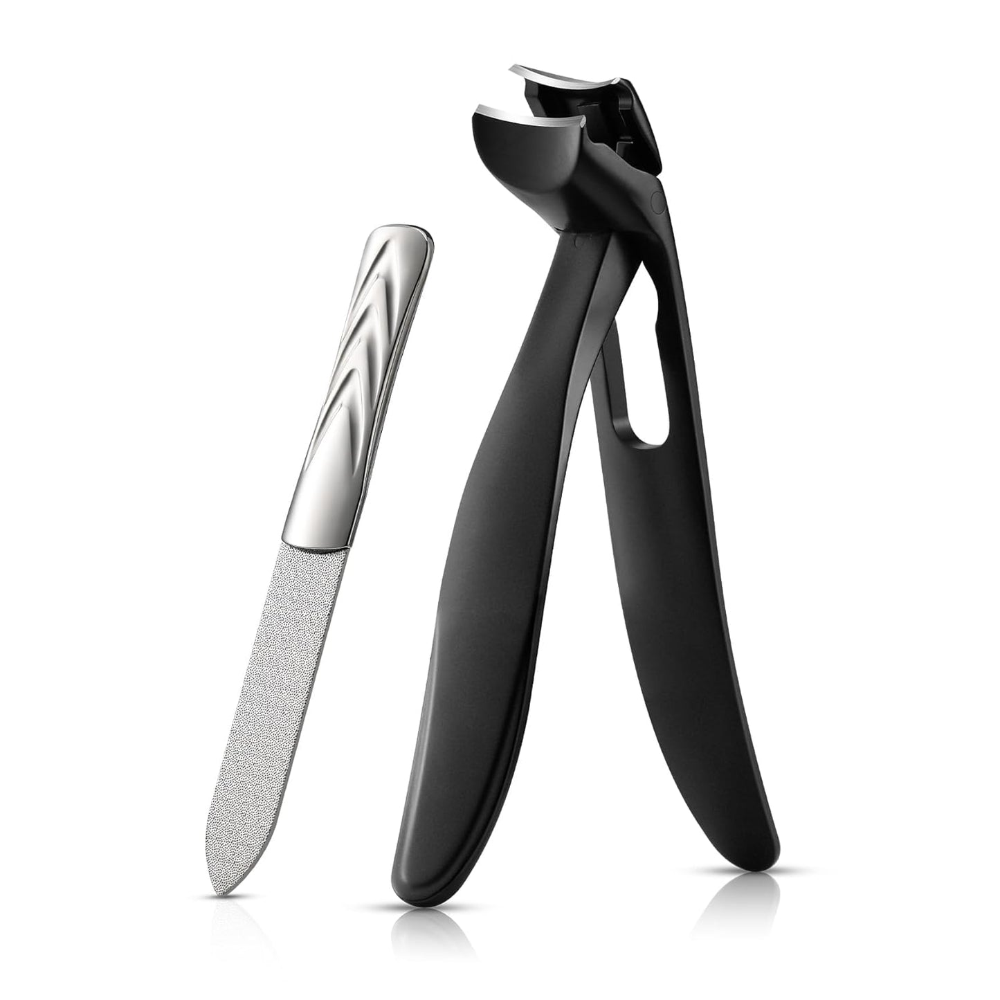 BEZOX Ergonomic Angled Head Senior Toenail Clipper for Thick and Ingrown Nails - Large Finger Nail Clippers Adult with Metal Nail File, Premium Nail Cutter Trimmer for Men and Women - Black
