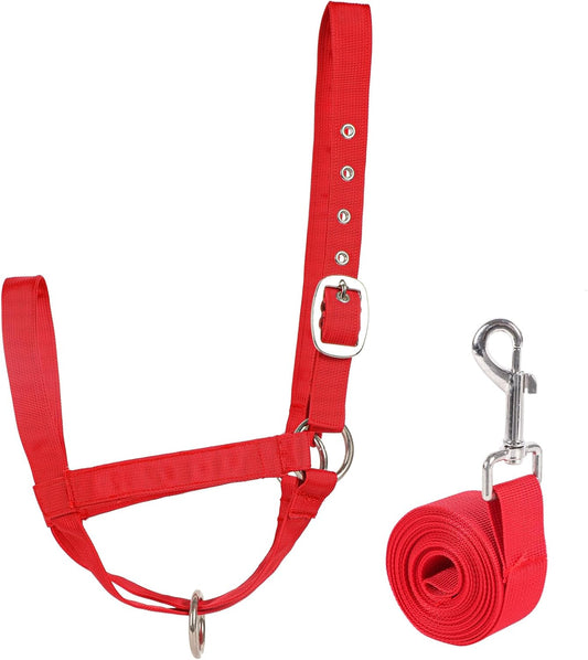 XUANNIAO Easily Adjustable Figure 8 Cow Halter, Double-Ply Premium Livestock Cattle Halters, Colorful Cow Utility Calf Halter with Leading Rope for Miniature Horse Donkey Goat Foal (Small, Red)