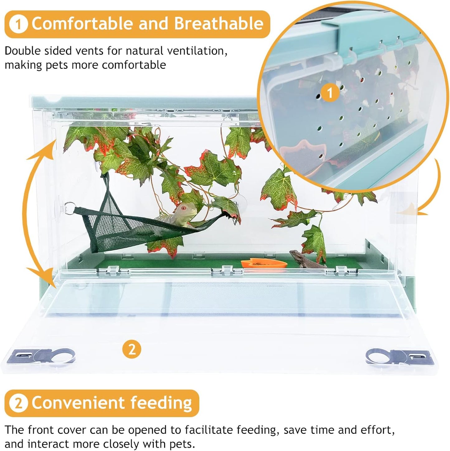 Travel Portable Foldable Terrarium Kits for Reptiles -Heat-Resistant Material, Easy to Move with Wheels, Includes Plant, Feeding Bowl, and Carpet for Snakes, Lizards, Tortoises, and Leopard
