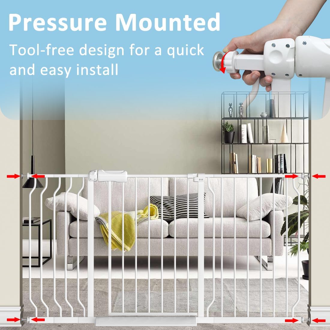 TSAYAWA Baby Gate Extra Wide Fits 71.5-85.8 inch Wide Opening - Dog Pet Gates for Doorways Stairs No Drilling Pressure Mounted - Large Child Safety Gate Indoor Outdoor White