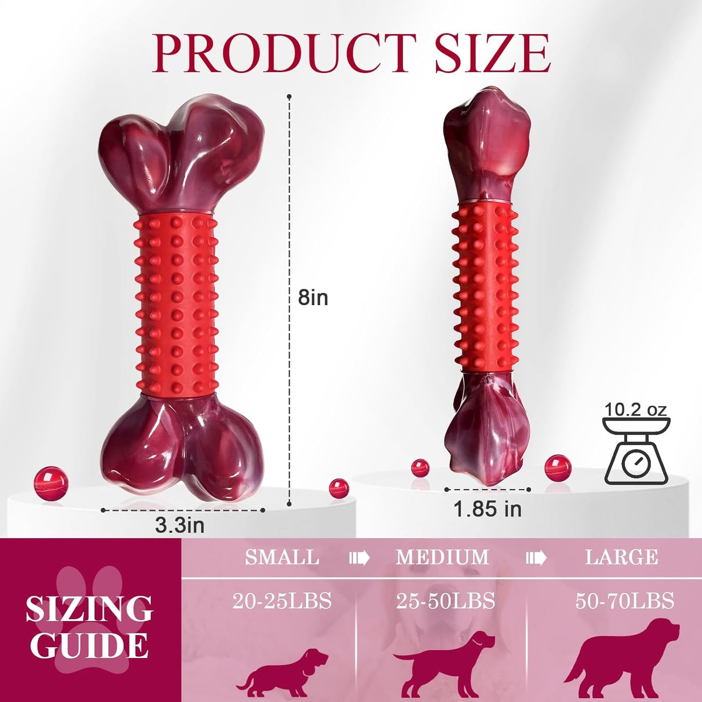 Apasiri Tough Dog Toys for Aggressive Chewers Large Breed, 2-Pack Dogs Chew Toys for Large Medium Dogs, Nylon and Rubber Dog-Bones for Teething Chew, Beef Flavor, for Doggo 20-75 lbs