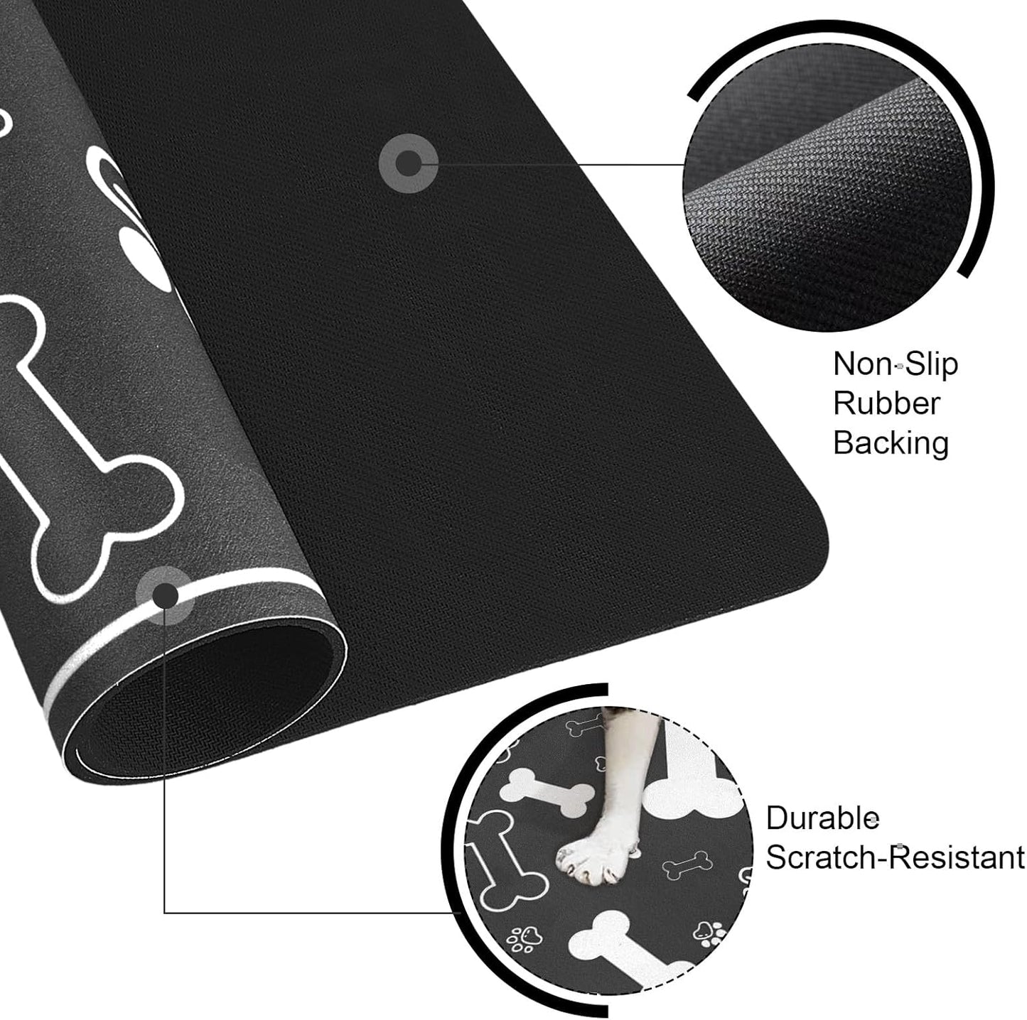 Pet Feeding Mat,Rapid Absorbent Mats for Dog Cat Food, Dog Placemat Water Bowl Mat with Rubber Backing,Messy Drinkers to Protect Floors, Pet Accessories 12"x18" Black