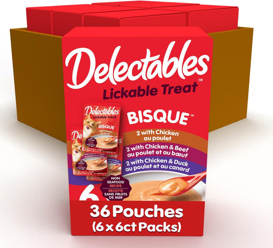 Delectables Bisque Non-Seafood Lickable Cat Treats Variety Pack, 6 Count (Pack of 6)