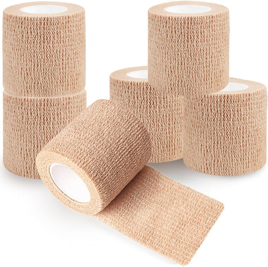 QUMY Self-Adhesive Bandage Wrap 6 Pack, 2 Inch x 5 Yards Cohesive Breathable Non-Woven Vet Tape for Pets, Dog Bandage Shoes, Wound First Aid Gauze for Dog, Horse, Cat, Elastic Wrap for Ankle, Sports