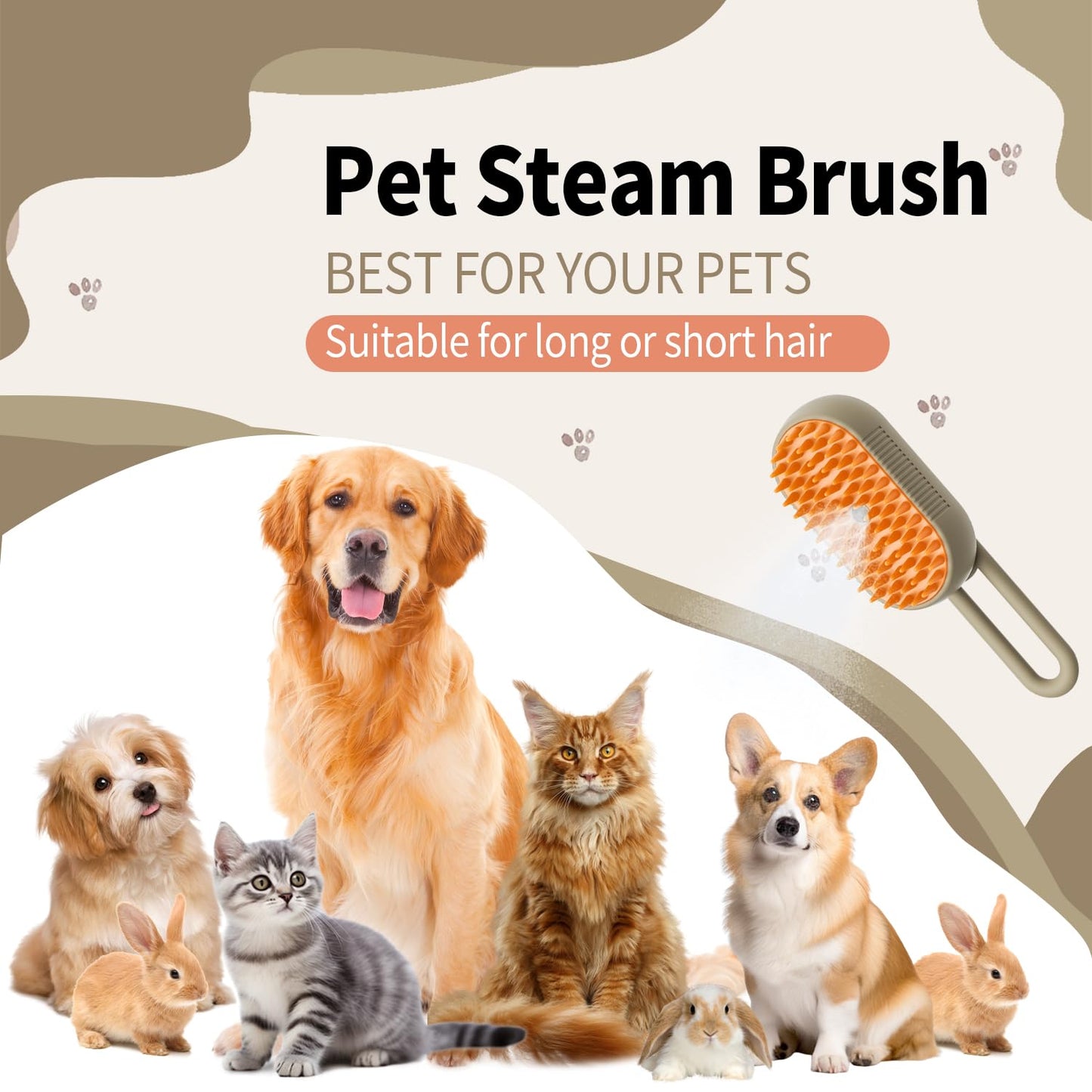 Cat Steam Brush for Shedding 4 in 1 Dog Brush with Steam Pet Hair Cleaning Brush Comb for Spray Pet Grooming for Long & Short Haired Pets Comb for Cats (Brown)
