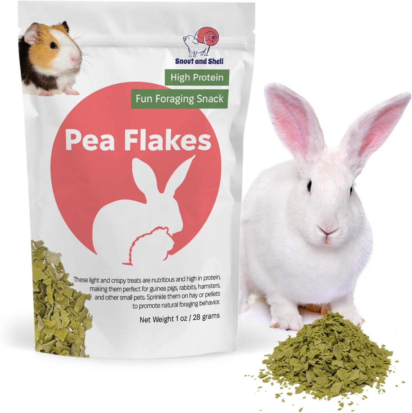 Snout and Shell Pea Flakes for Small Pets – High-Protein Treat for Guinea Pigs, Rabbits, Hamsters, Chinchillas & More – Fun Foraging Snack – 2 oz (28g)