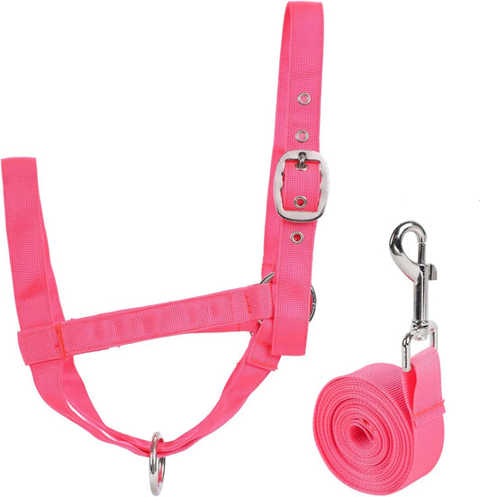 XUANNIAO Easily Adjustable Figure 8 Cow Halter, Double-Ply Premium Livestock Cattle Halters, Colorful Cow Utility Calf Halter with Leading Rope for Miniature Horse Donkey Goat Foal (Small, Pink)