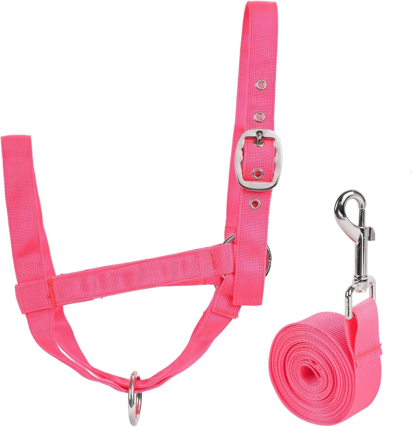 XUANNIAO Easily Adjustable Figure 8 Cow Halter, Double-Ply Premium Livestock Cattle Halters, Colorful Cow Utility Calf Halter with Leading Rope for Miniature Horse Donkey Goat Foal (Medium, Pink)