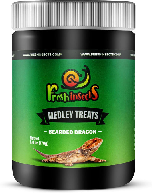 Medley Treat Bearded Dragon Food - Freeze Dried Mealworms, Grasshoppers, Crickets, Quality Tested, Vitamin & Calcium Enriched, Essential Proteins, Fats & Minerals - For Bearded Dragons, Reptiles 2.5oz