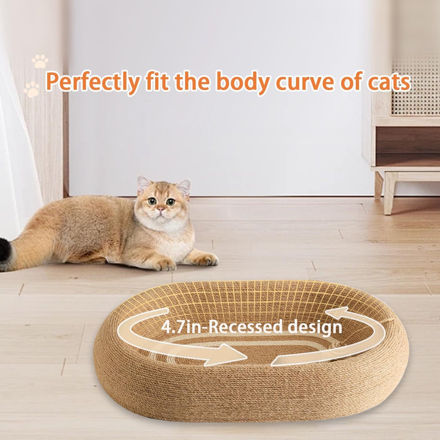 Cat Scratching Pad -Oval Cat Scratching Post - with Natural Sisal and Hanging Toy Ball, 3-in-1 Cat Scratching Post, Sisal Bed, Suitable for Indoor Cat Play, Round Oval Rest and Scratching