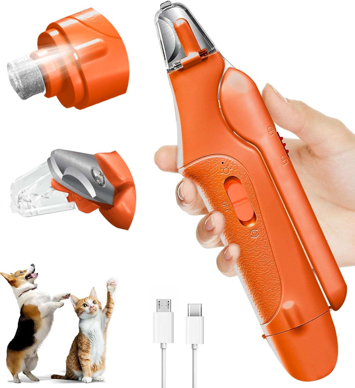 Dog Nail Clippers & Cat Nail Clipper With Catcher, 2 In 1 Dog Nail Trimmers & Grinder With Light for Large Small Dogs Cats,Silent Groom Pro Claw Trimmer, Rechargeable Dogs Nails Grinder Quiet