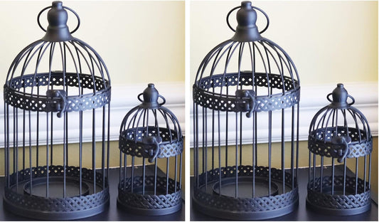 Vela Lanterns Bird Cage Decor Candle Holder Lantern Decorative Table Centerpiece Halloween Decorations, Black, Set of 4