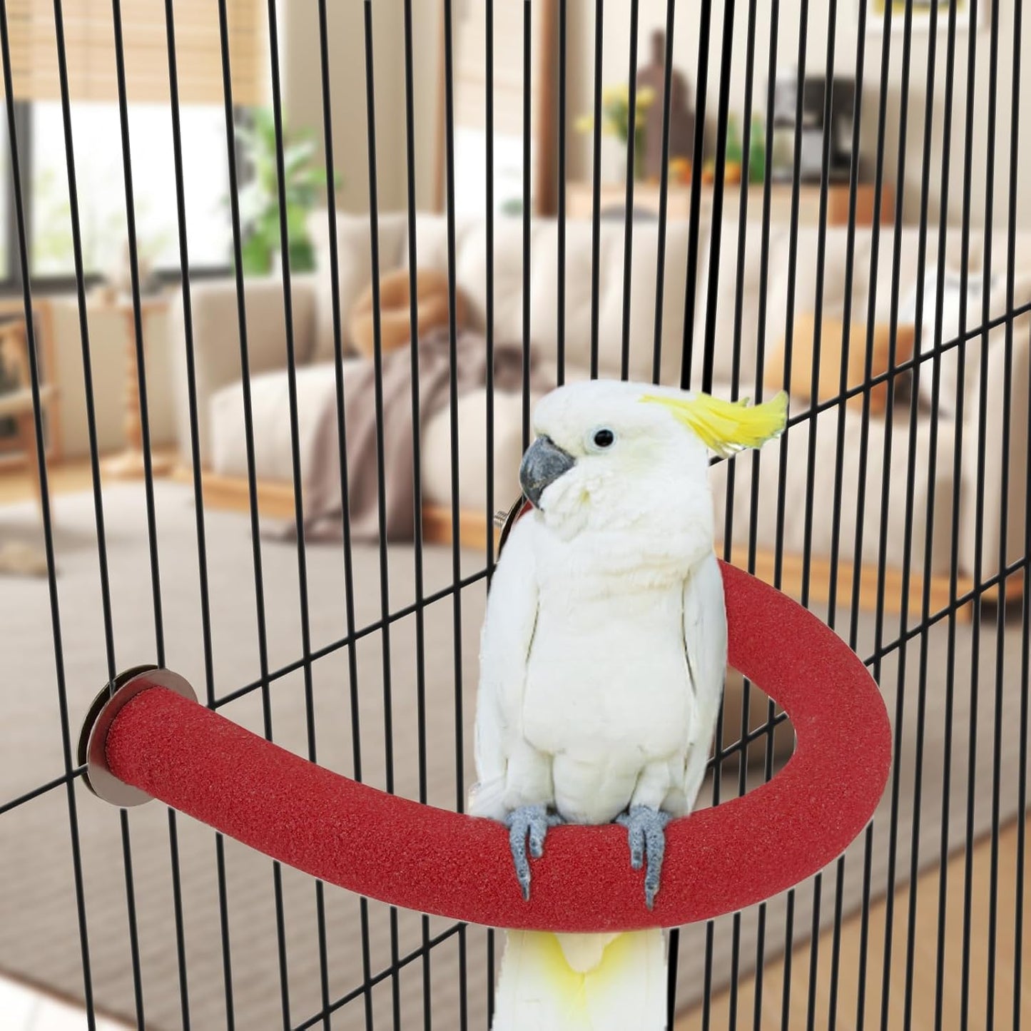 Rypet U Shape Parrot Perch Stand Toy for Paw Grinding Clean Stick Exercise, Rough-Surfaced Quartz Bird Perch Standing Cage Accessories for for Small Parakeets Cockatiels Conures Macaws Finches(Red)