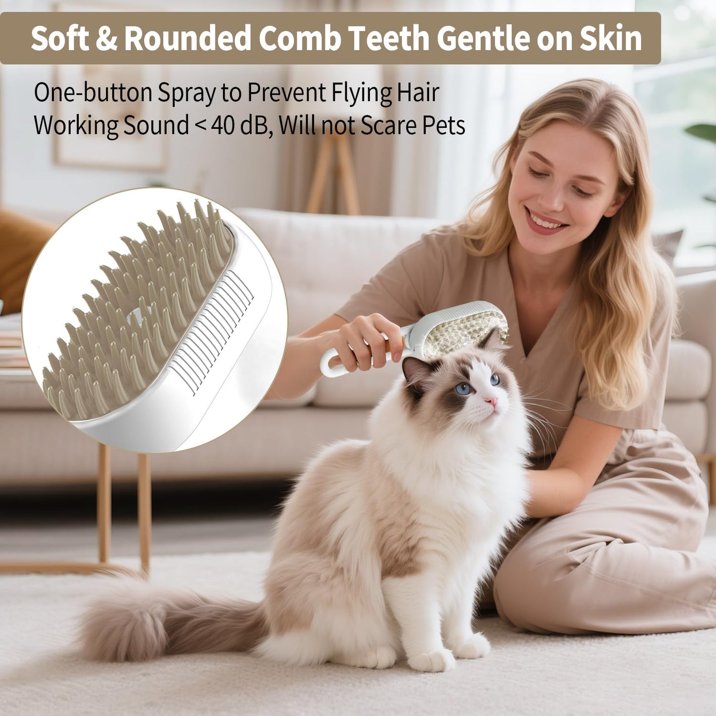 New Cat Steam Brush for Shedding Dog Brush with Steam Pet Hair Cleaning Brush Comb for Spray 4 in 1 Pet Grooming Soft Silicone Brush for Long & Short Haired Pets (White)