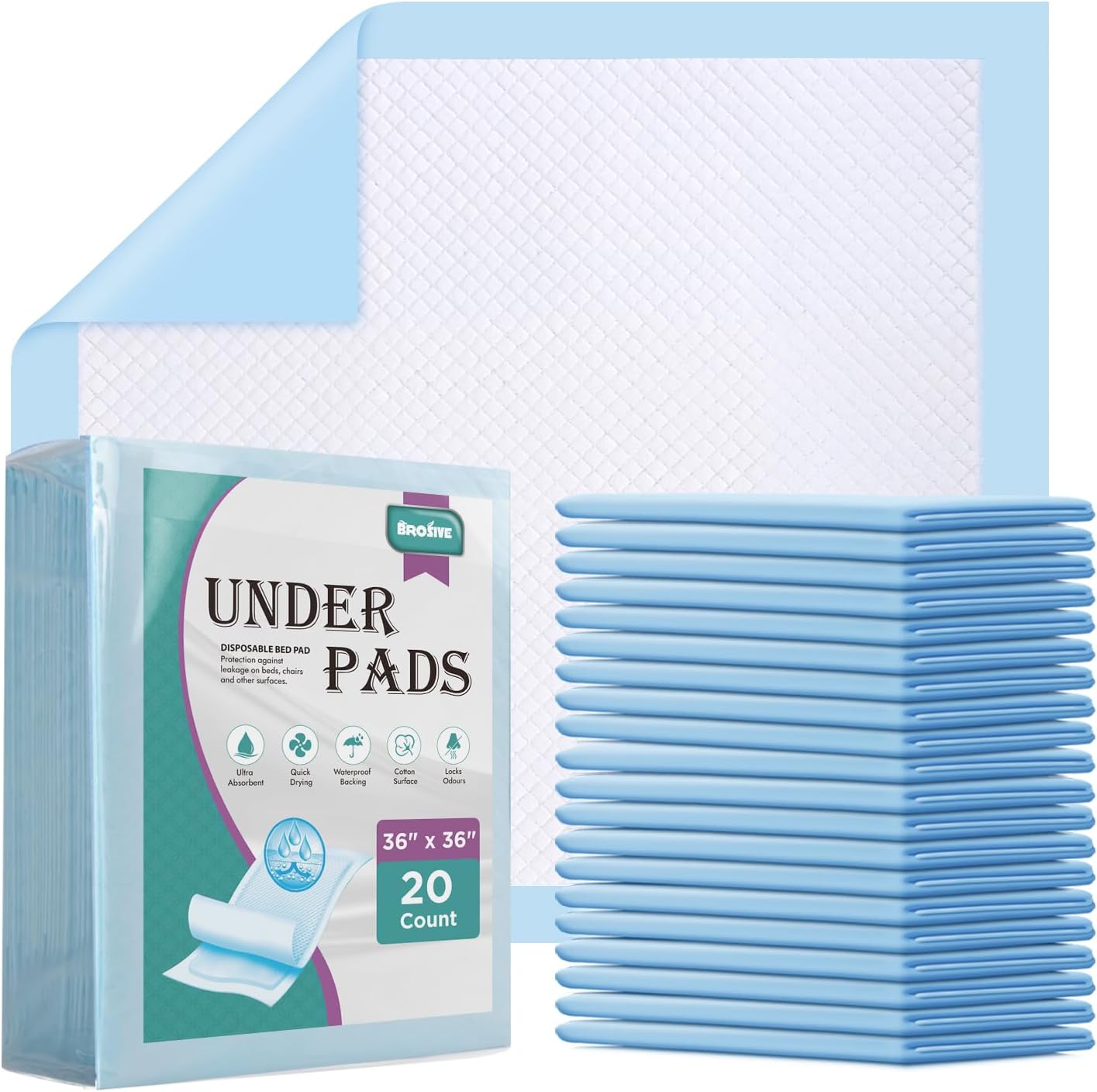 Extra Large Disposable Bed Pads for Incontinence 36" x 36" - 20 Count, Leak-Proof Chucks Pads for Adults, Kids and Pets, Absorbent Disposable Underpads, Incontinence Bed Pads Disposable for Beds
