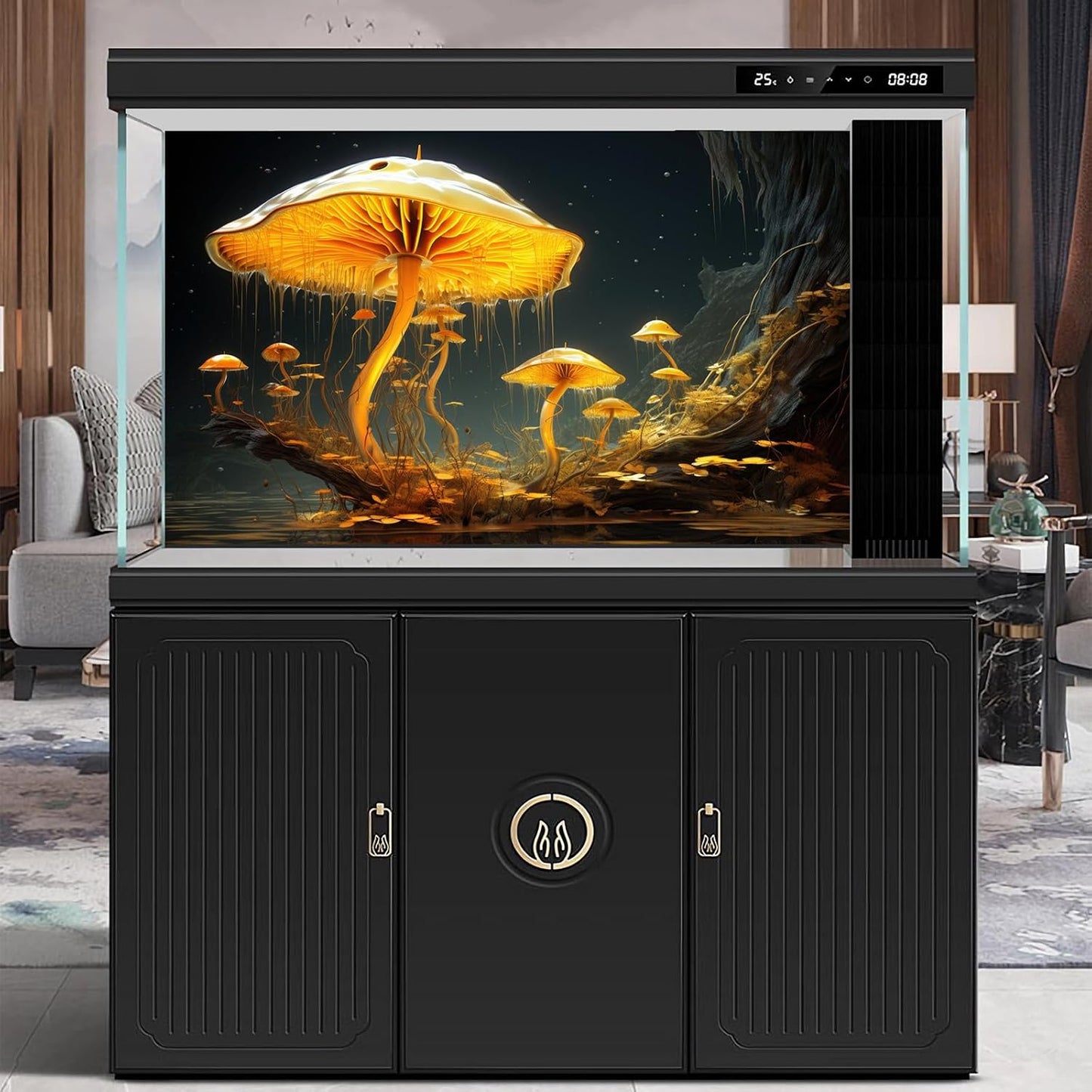 Fantasy Mushrooms Aquarium Background Fantasy Mushroom in Magical Enchanted Fairy Tale Stream Reptile Tank Enclosure Terrarium Backgrounds Mushroom Theme Landscape Fish Tank Backgrounds 72x24in