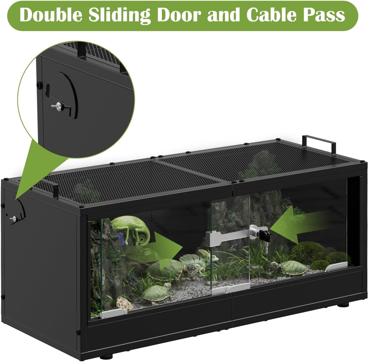 20 Gallon Reptile Terrarium Tank with Sliding Glass Door Bearded Dragon Tank with Top Ventilation Metal Panel Safety Lock Reptile Enclosure for Insect, Geckos, Lizards, Frogs, and Tortoises