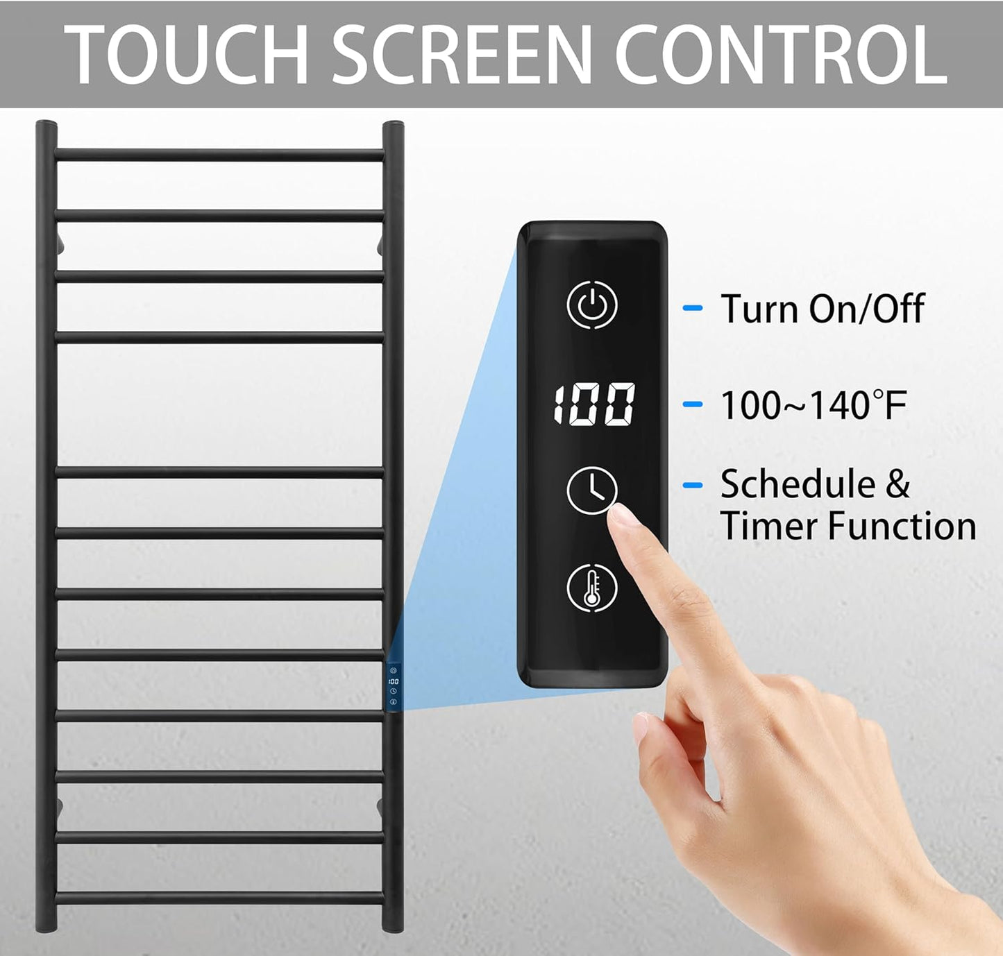 KEG Smart WiFi Towel Warmer Wall Mounted with Built-in Timer and Temperature Adjust Control, 12 Bars Electric Stainless Steel Heated Towel Racks for Bathroom Black