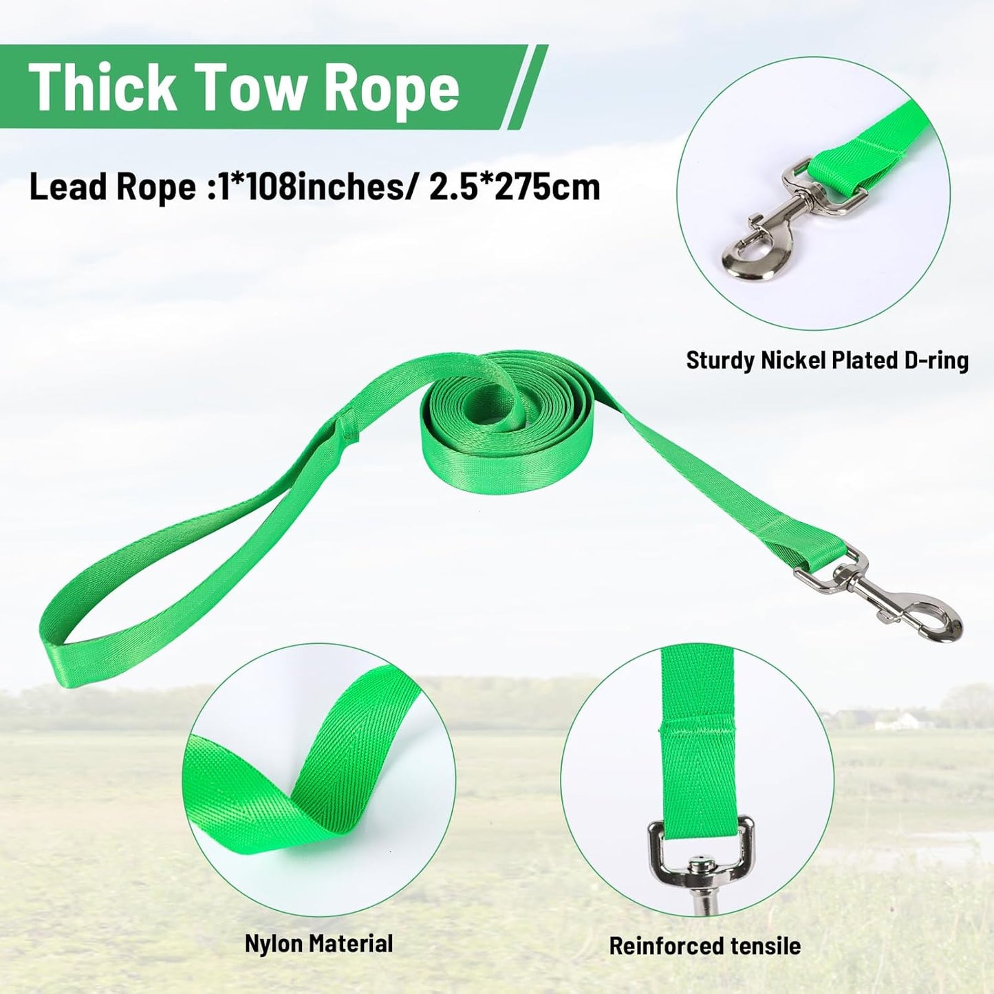 XUANNIAO Easily Adjustable Figure 8 Cow Halter, Double-Ply Premium Livestock Cattle Halters, Colorful Cow Utility Calf Halter with Leading Rope for Miniature Horse Donkey Goat Foal (Large, Green)