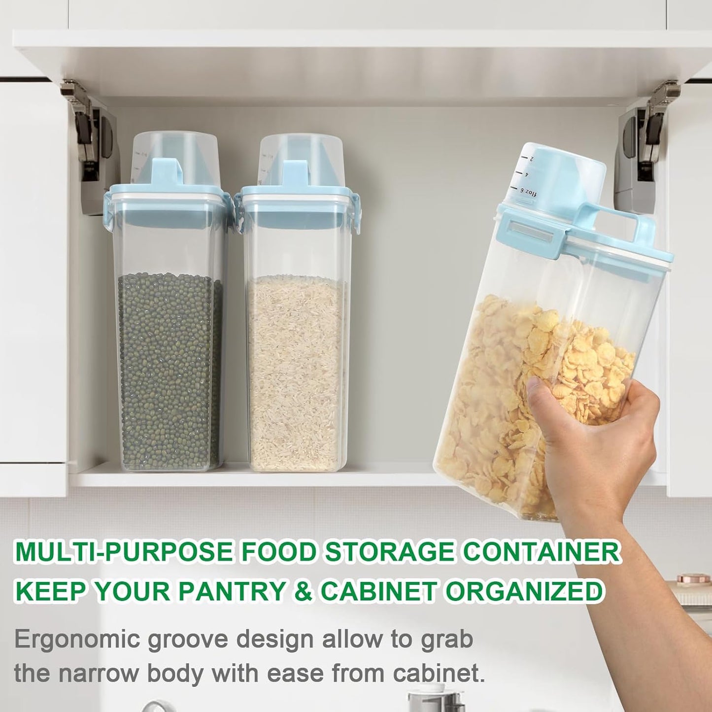 TBMax Rice Storage container 4 Lbs, Small Rice Dispenser with Measuring Cup, Blue Cereal Containers Flour Bin, Kitchen Food Storage Container and Pantry Organizers, Pet Dog Cat Food Dispenser